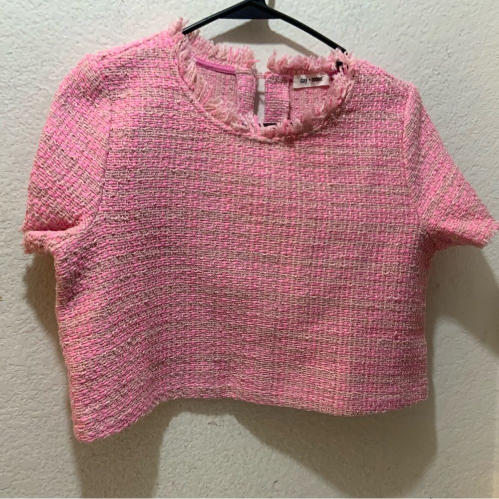 DAY + MOON PINK tweed  TOP BLOUSE SMALL